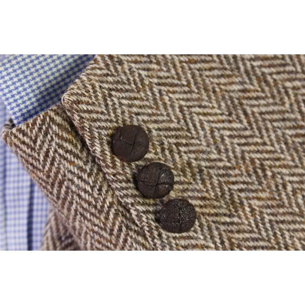 Harris Tweed Brown Herringbone Tweed 2-Btn Wool Blazer Jacket 38R
